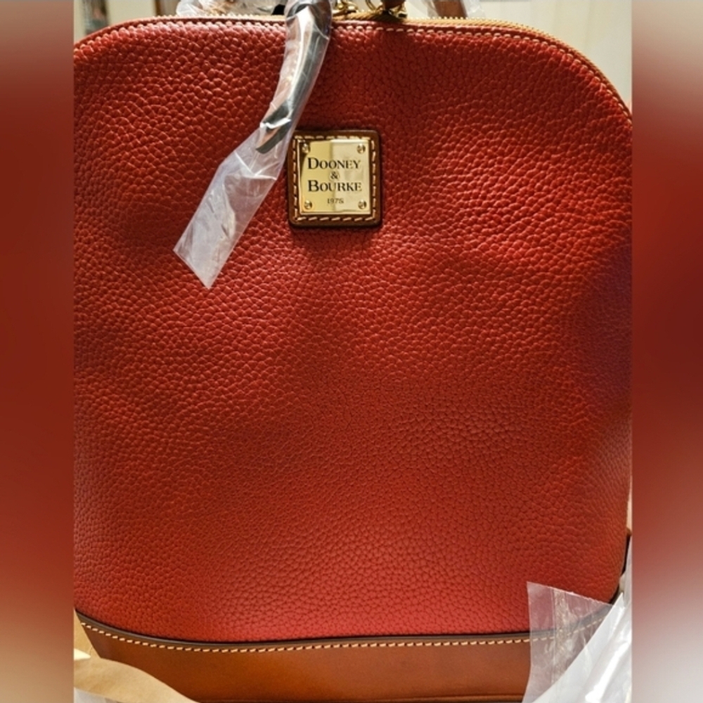 Dooney & Bourke Red And Tan Leather Zip Pod Backpack - Picture 6 of 9
